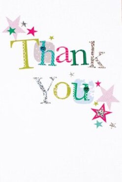 Brimming with warmth and appreciation, this thank you card is reminiscent of the lively gatherings and neighbourly camaraderie around Harold Hill. The front is adorned with the words 'Thank You', each letter dressed in a medley of vivid shades-lime, fuchsia, and blue-each with its own character, from stitched flourishes to gleaming silver highlights. The playful mix of textures and colours instantly conjures the mood of a festive community celebration at Hilldene Avenue or Dagnam Park. Dainty stars, in shades of magenta, teal, and gold, drift across the card's pristine white expanse, suggesting sprinkles of confetti after a joyful event. The overall design is inviting and joyful, offering a touch of tactile pleasure, much like feeling the ruffled petals and smooth leaves of freshly arranged blooms. Visualising this card next to a bright, locally crafted bouquet brings to mind the thoughtful, creative touch of a trusted Harold Hill florist. The card's clean lines and vibrant details capture the spirit of genuine thanks, making it an ideal finishing flourish for any floral gift delivered to homes or businesses throughout the area.